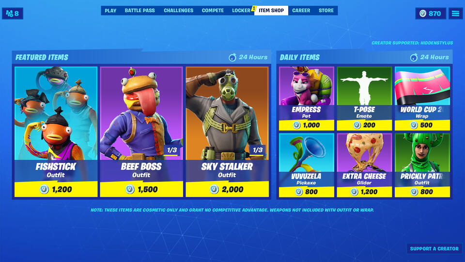 Fortnite Item Shop UI Mockup